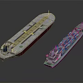 Water Transport Vessels Including Bulk Carrier and Container Ship with Flat Deck and Stacked Containers