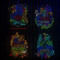 Colorful Decorative Lights Featuring Neon Effect Various Patterns and Text Elements Like Challenge and Dream