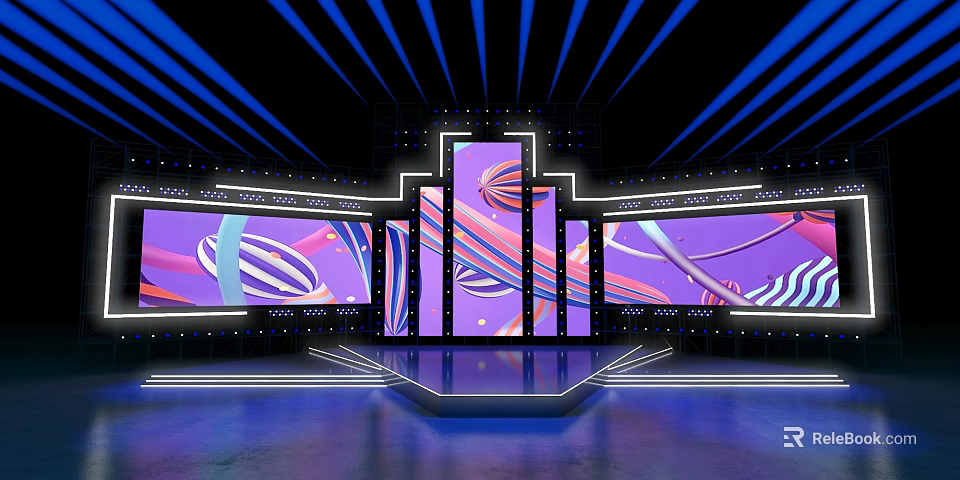 Modern Stage Setup With Colorful Screens And Lighting 3d model 