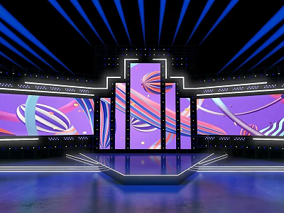 Modern Stage Setup With Colorful Screens And Lighting 3d model