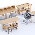 Wooden Table And Chair Set With Multiple Designs Storage And Matching Stools 3d model