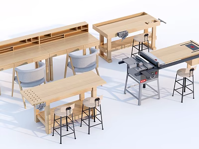 Wooden Table And Chair Set With Multiple Designs Storage And Matching Stools 3d model