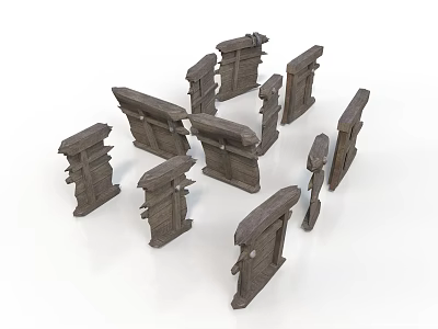 Multiple Vintage Wooden Components With Carved Details And Decorative Panels 3d model