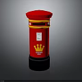 Traditional Red Royal Mail Post Box Structure With Crown Logo And Yellow Accents