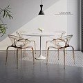 Transparent Leisure Chairs in Modern Indoor Setting With Round Table Green Plant And Bright Light