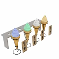 Colorful Ice Cream Cones In Various Colors With Scoop Logo Tags On Metal Stands