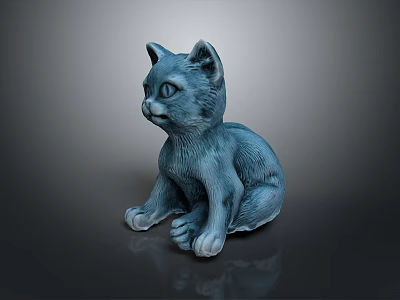 Detailed Blue Cat Sculpture in Sitting Pose with Smooth Surface for Decorative 3d model