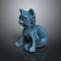 Detailed Blue Cat Sculpture in Sitting Pose with Smooth Surface for Decorative