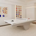 Sleek Modern Ping Pong Table With White Surface And Colorful Wall Decor 3d model
