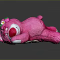 Cute Pink Soft Plush Bear Doll With Flower Headband Lying On Reflective Surface