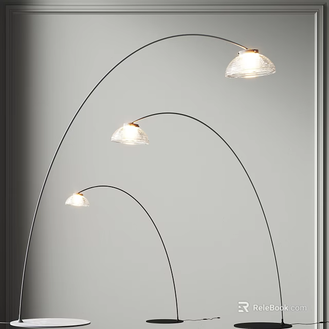 Stylish Arc Floor Lamp with Three Glass Shades and Metal Stand for Modern Living Room Decor 3d model 
