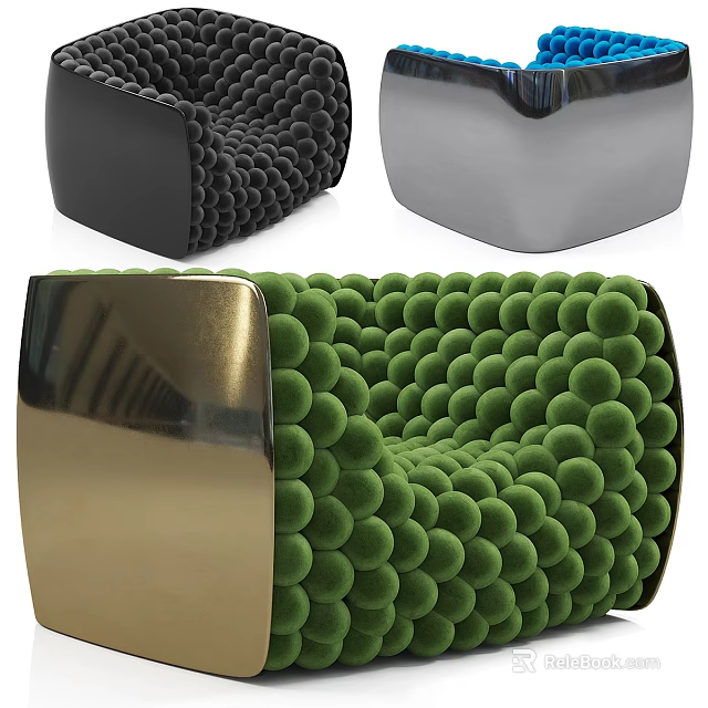 Unique Single Sofa Design With Rounded Bubble Textured Upholstery And Metallic Frame 3d model