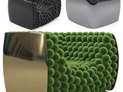 Unique Single Sofa Design With Rounded Bubble Textured Upholstery And Metallic Frame 3d model