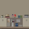 Office File Cabinet With Storage Shelves Books Flags Plant And Office Supplies