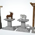 Chinese-style Column Landscape Column Kirin Sculpture 3d model