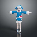 Cute Child In Shark Themed Blue And White Hoodie With Arms Outstretched And Shark Details