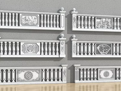 Classical Carved White Railings With Intricate Patterns And Decorative Designs 3d model