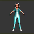 3D Rendered Nurse Character In Teal Uniform With Stethoscope Black Hair And White Shoes
