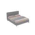 Modern Double Bed With Gray Headboard Beige Mattress Pillows And Throw Blanket 3d model