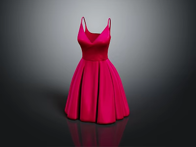 Pink Spaghetti Strap Satin A Line Dress With Flared Skirt Design 3d model
