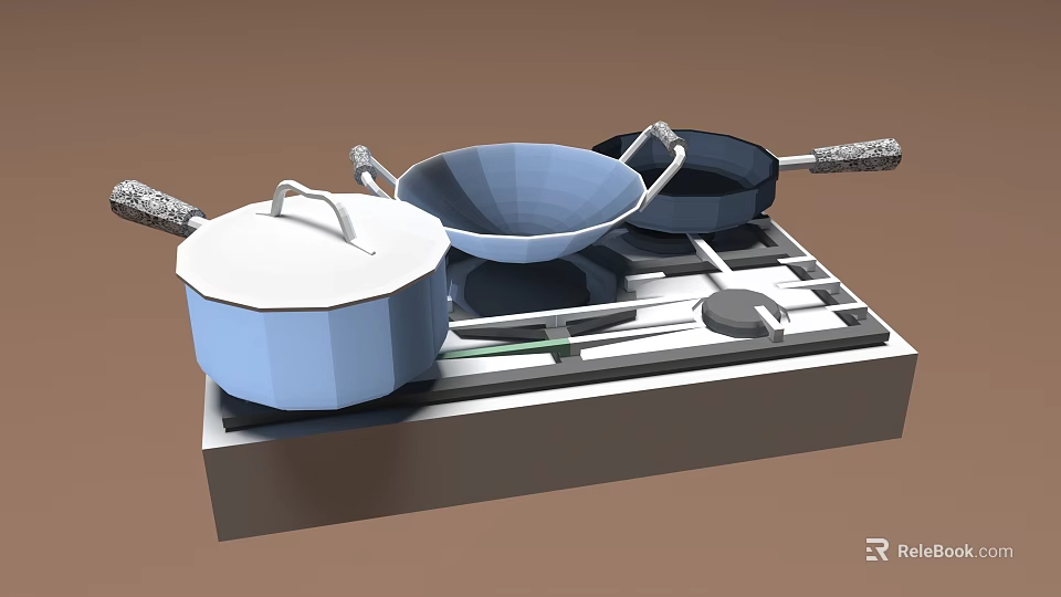 Colorful Cooking Pots And Pans For Preparing Delicious Food On Modern Stove 3d model 