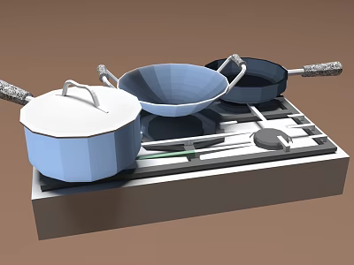 Colorful Cooking Pots And Pans For Preparing Delicious Food On Modern Stove 3d model