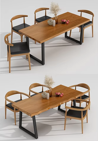 Modern Dining Table and Chair Solid Wood Dining Table and Chair Steel Wood Dining Table Natural Edge Solid Wood Table Corner Chair President's Chair 3d model