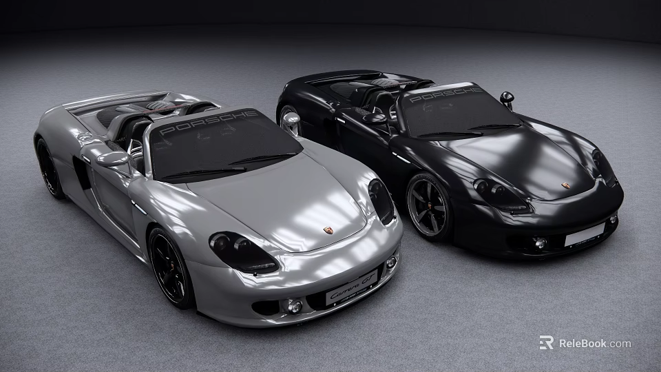 Two Silver And Black Convertible Sports Cars With Shiny Exterior Design 3d model 