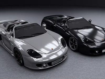 Two Silver And Black Convertible Sports Cars With Shiny Exterior Design 3d model