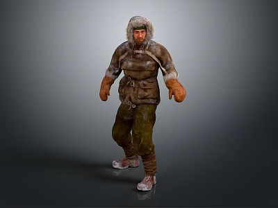 Game And Movie Character In Thick Fur Hat Brown Coat Pants With Frosty Boots Gloves 3d model