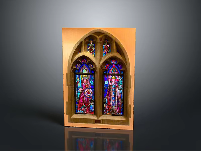 Architectural Structure Featuring Arched Stained Glass Windows With Religious Figure Designs 3d model