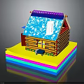 Modern Handmade Small House Model With Colorful Materials Wooden Strip Structure And Blue Snowy Roof
