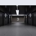 Modern Elevator Lobby Interior Design With Black Doors Gray Walls And Lighting 3d model