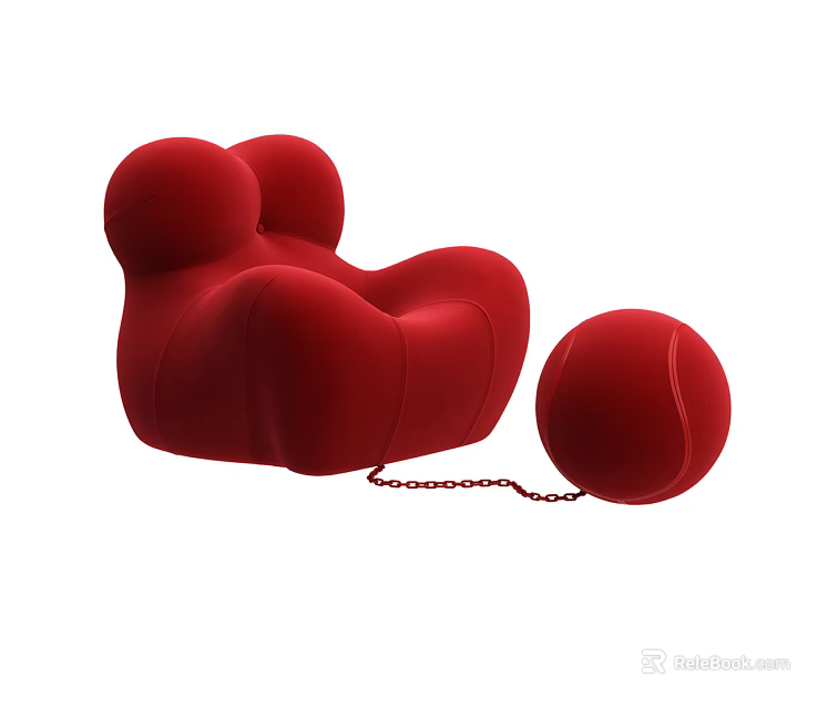 Red Single Sofa With Round Design Connected With Red Ball And Chain 3d model 