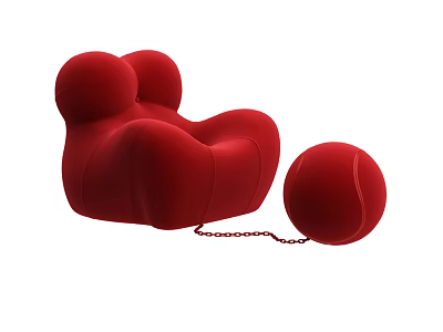 Red Single Sofa With Round Design Connected With Red Ball And Chain 3d model