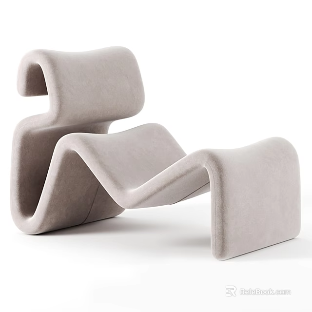 Modern Curved Lounge Chair With Unique Shape And Light Upholstered Fabric 3d model 