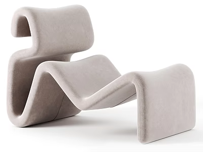 Modern Curved Lounge Chair With Unique Shape And Light Upholstered Fabric 3d model