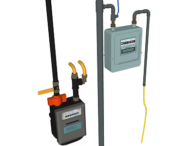 Gas Meter With Connected Pipes Valves And Control Components Installation 3d model