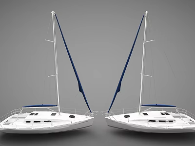 Two White Yachts With Blue Sails Side By Side 3d model Two White Yachts With Blue Sails Side By Side 3d model
