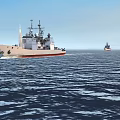 Warship At Sea With Rocket Launch And Radar Antennas On Deck 3d model
