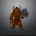 Muscular Horned Minotaur Mythical Creature With Red Skin Holding Battle Axe Fierce Expression