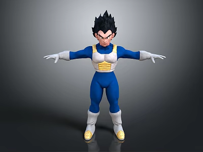 Anime Character Vegeta in Blue Outfit With White Gloves Black Spiky Hair Golden Accents 3d model