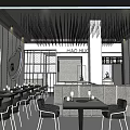 Mall Shop Modern Restaurant With Large Glass Windows And Dining Tables Chairs
