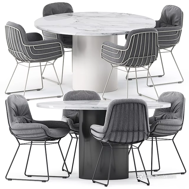 Elegant Modern Table And Chair Set With Marble Tabletop And Striped Backrest 3d model