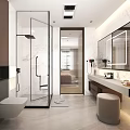 Modern Walk in Closet Interior Design With Glass Door Cabinets Hanging Clothes And Drawers