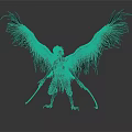 Dark Fantasy Black Creature With Feathered Wings Golden Head And Clawed Limbs
