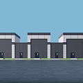 Industrial Factory Exterior Building With Windows Doors And Parking Area