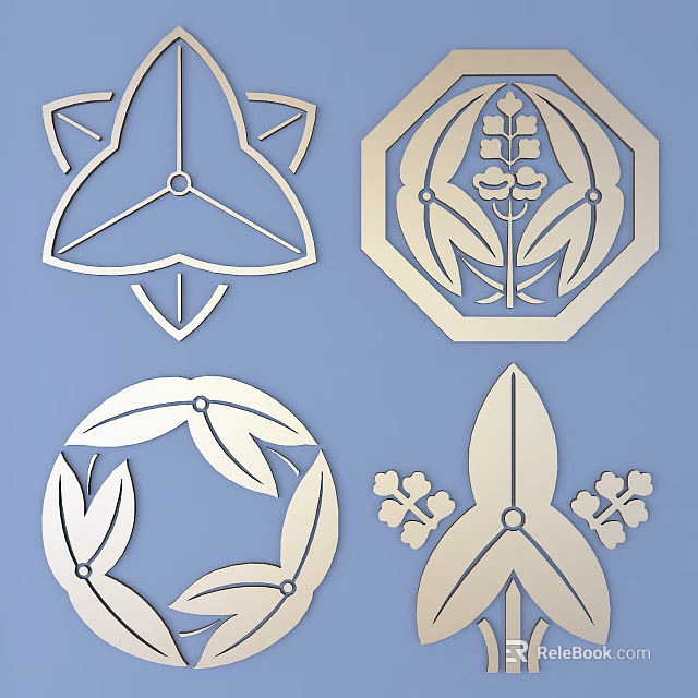 Intricate Metallic Carvings With Geometric Patterns And Floral Motifs On Blue Background 3d model 