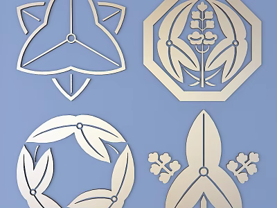 Intricate Metallic Carvings With Geometric Patterns And Floral Motifs On Blue Background 3d model