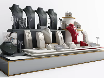 Luxury Jewelry Display With Elegant Mannequins Featuring Necklaces Bracelets And Earrings On Stands 3d model